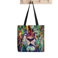 2021 funny shopper lion tote bag printed tote bag women harajuku shopper handbag girl shoulder shopping bag lady canvas bag