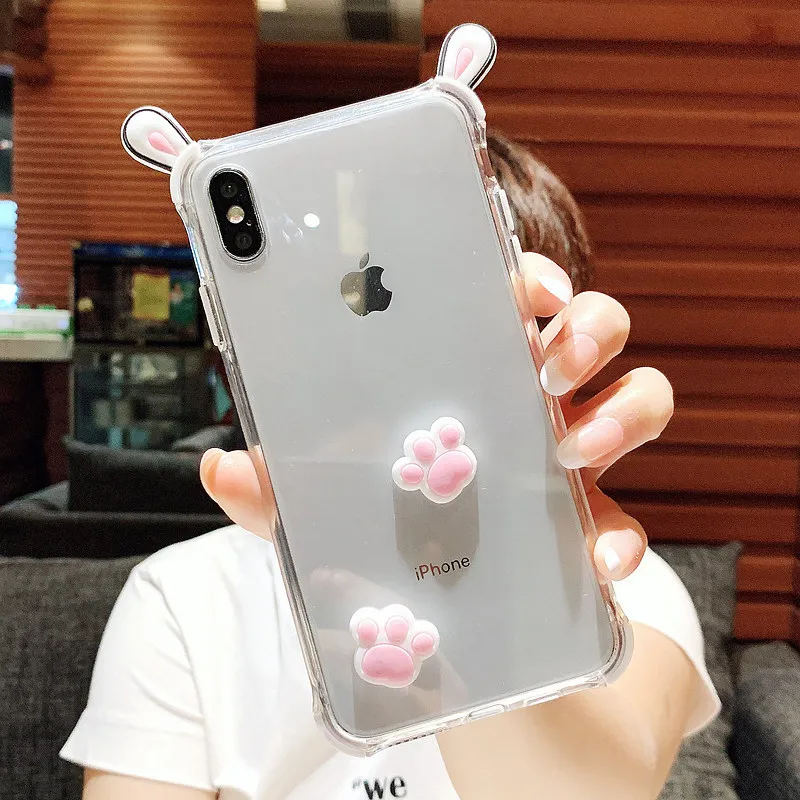 3D милый мультфильм розовый Кот лапа Прозрачный чехол для телефона iPhone 11 Pro Max XR Xs X 7