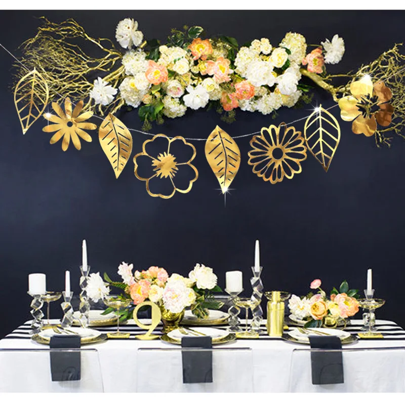 

8PCS Gold and silver card hollowed out flower leaf wall sticker decoration home wedding festival party decoration cloth