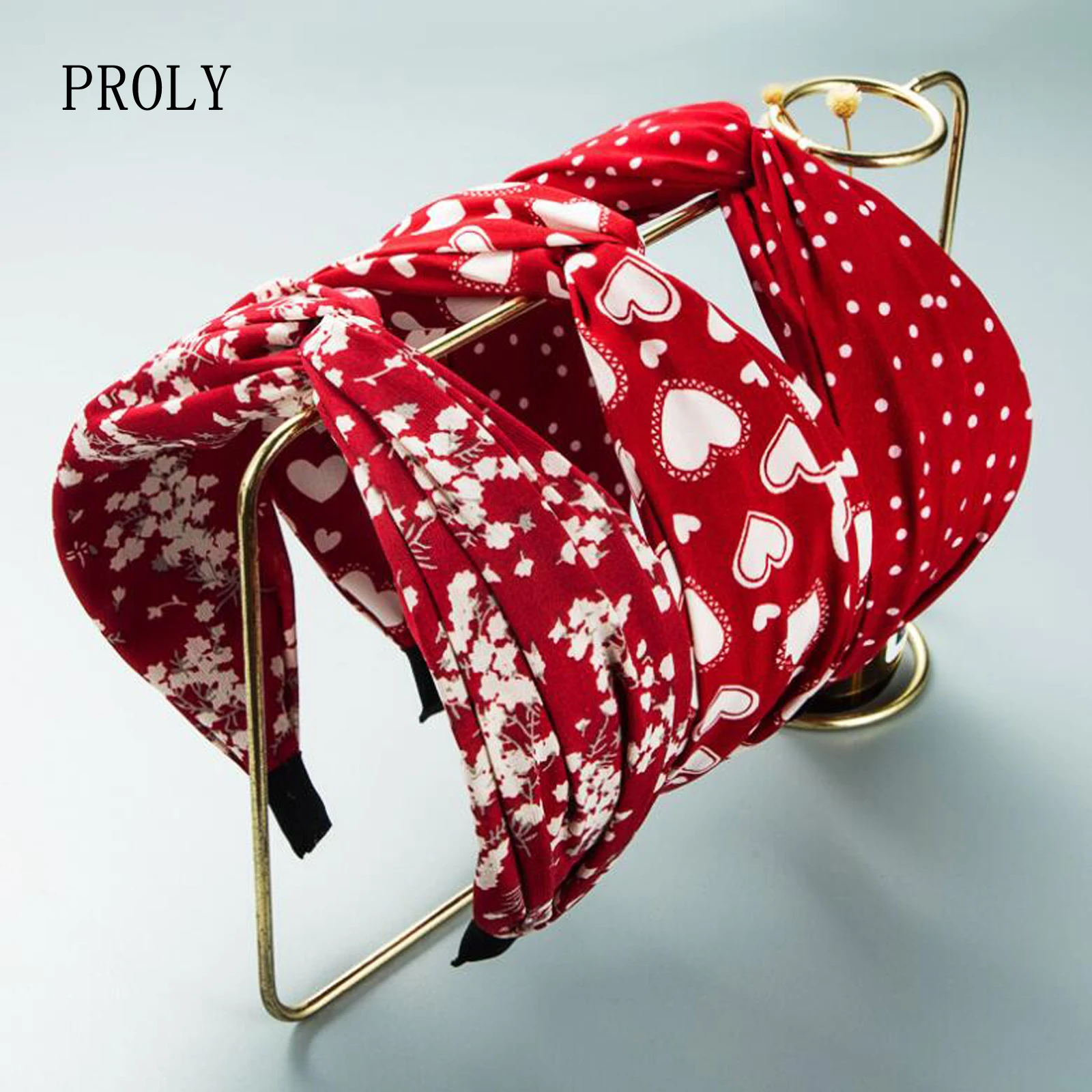 Женский широкий ободок для волос PROLY красный с цветами и надписью Love аксессуар на