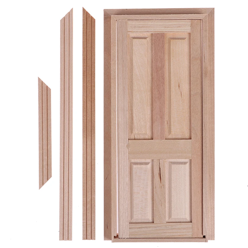 

1/12 Dollhouse Miniature Accessories Wood Color 4 Panel Interior Wooden Door DIY Model Toys