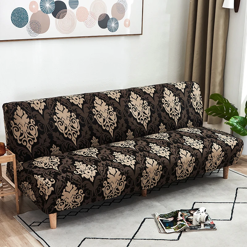 

160-190cm Sofa Bed Covers Polyester Armless Printed Foldding Elastic Couch Bench Slipcover For Home Hotel Banquet Office Modern