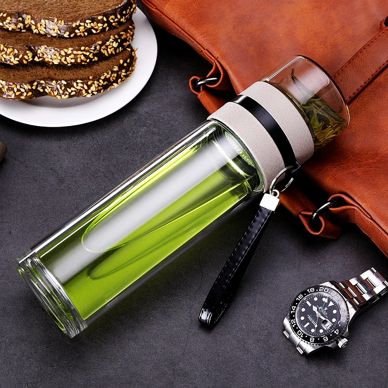 Дорожная посуда для напитков 300 мл портативная стеклянная бутылка чая с двойными