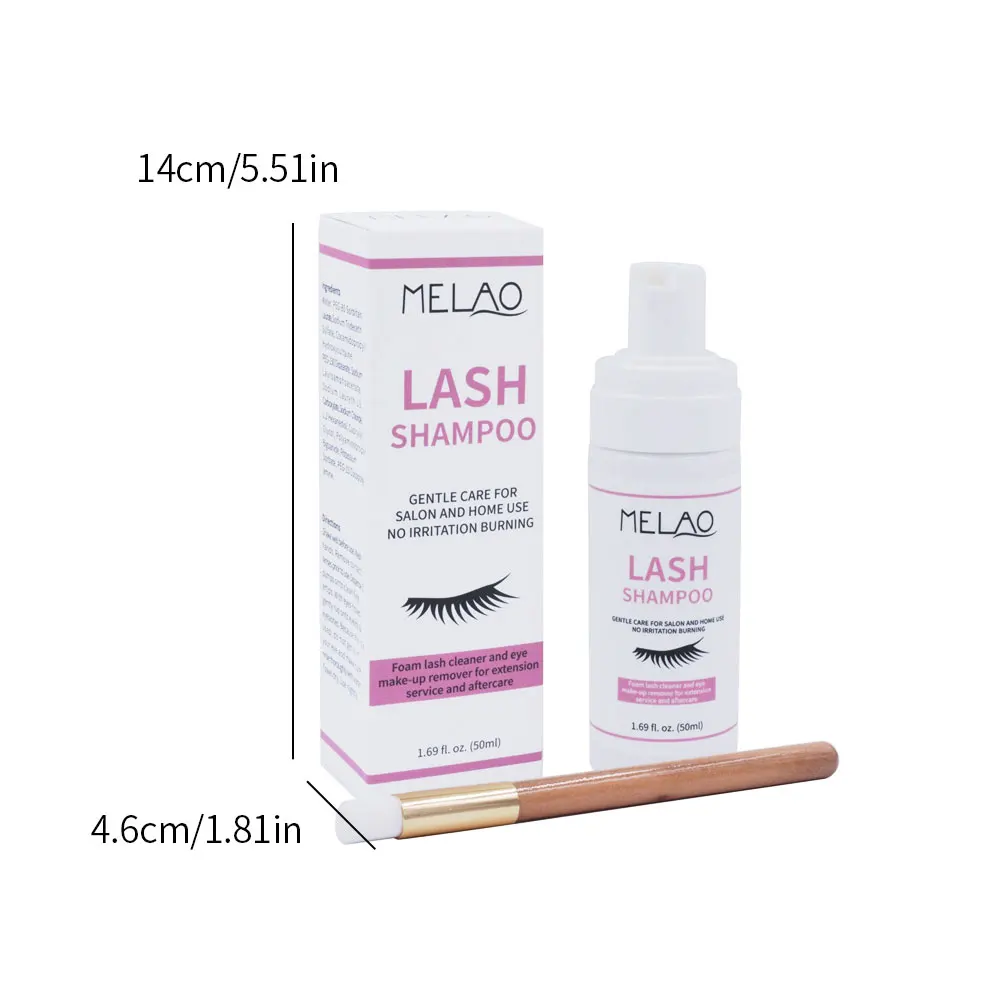 

Melao Eyelash Extensions Brush Shampoo Kit Eyelid Foaming Cleanser Gentle Lash Makeup Remover Design No Makeup Clean 50ml