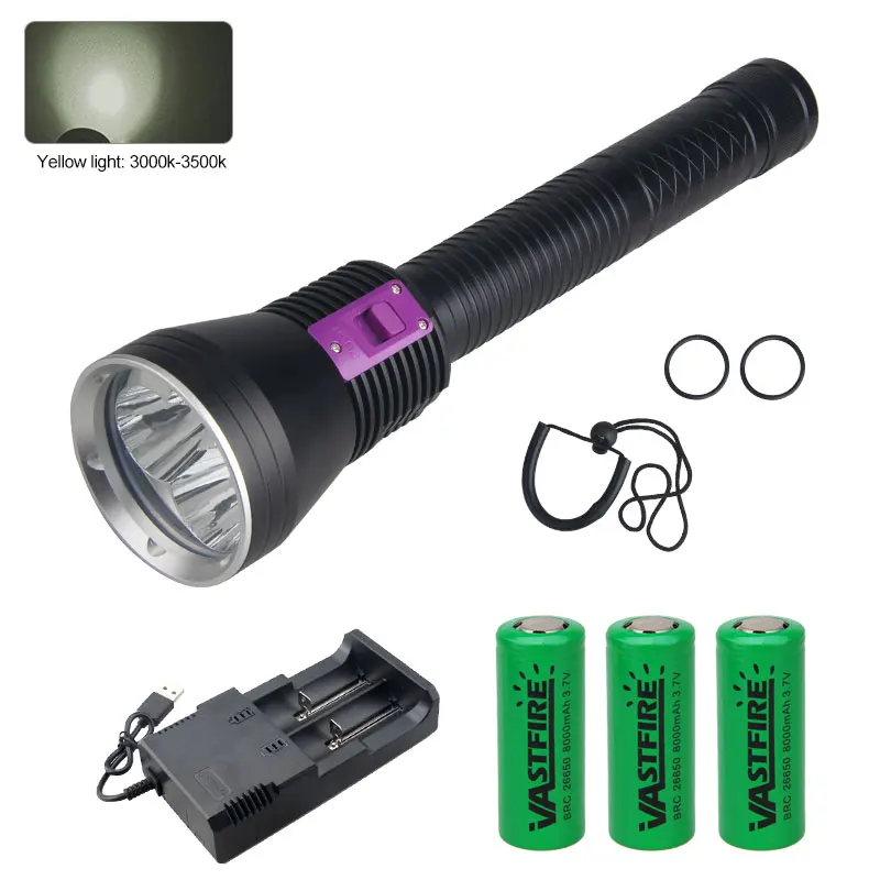 

Professional LED Diving Flashlight 3*XHP70.2 15000LM White/Yellow Diver Lanterna Underwater 200M Waterproof IPX8 Torch