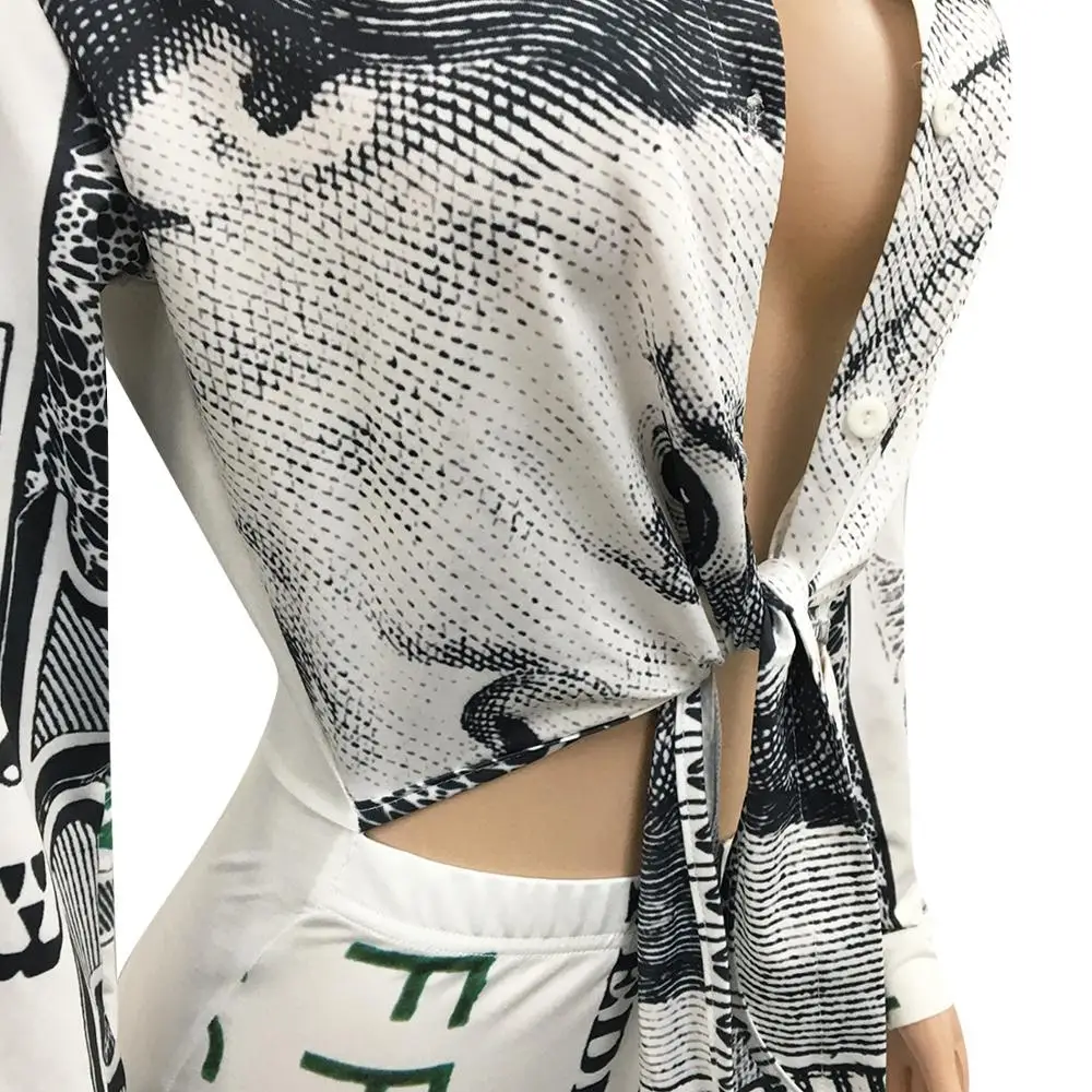 

Vintage Dollar Print Body Rompers Womens Jumpsuit Fake Two Piece Set Sexy Deep V Neck Bandage Bodycon Club Party Jumpsuit Women