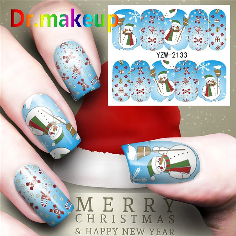 Dr. makeup 1 лист переводные наклейки для ногтей Колокольчик елки снеговик белый