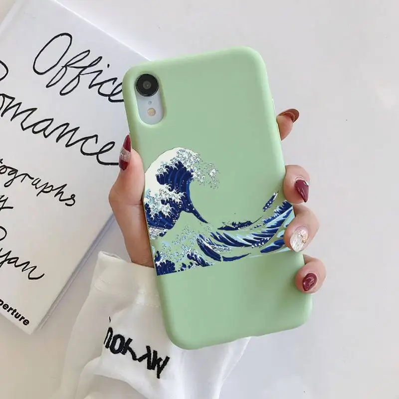 

Japanese Wave Art Phone Case Original For iphone 11 Pro Max X XS Max XR Solid Candy Color Shell For iPhone 7 8 6 6S Plus