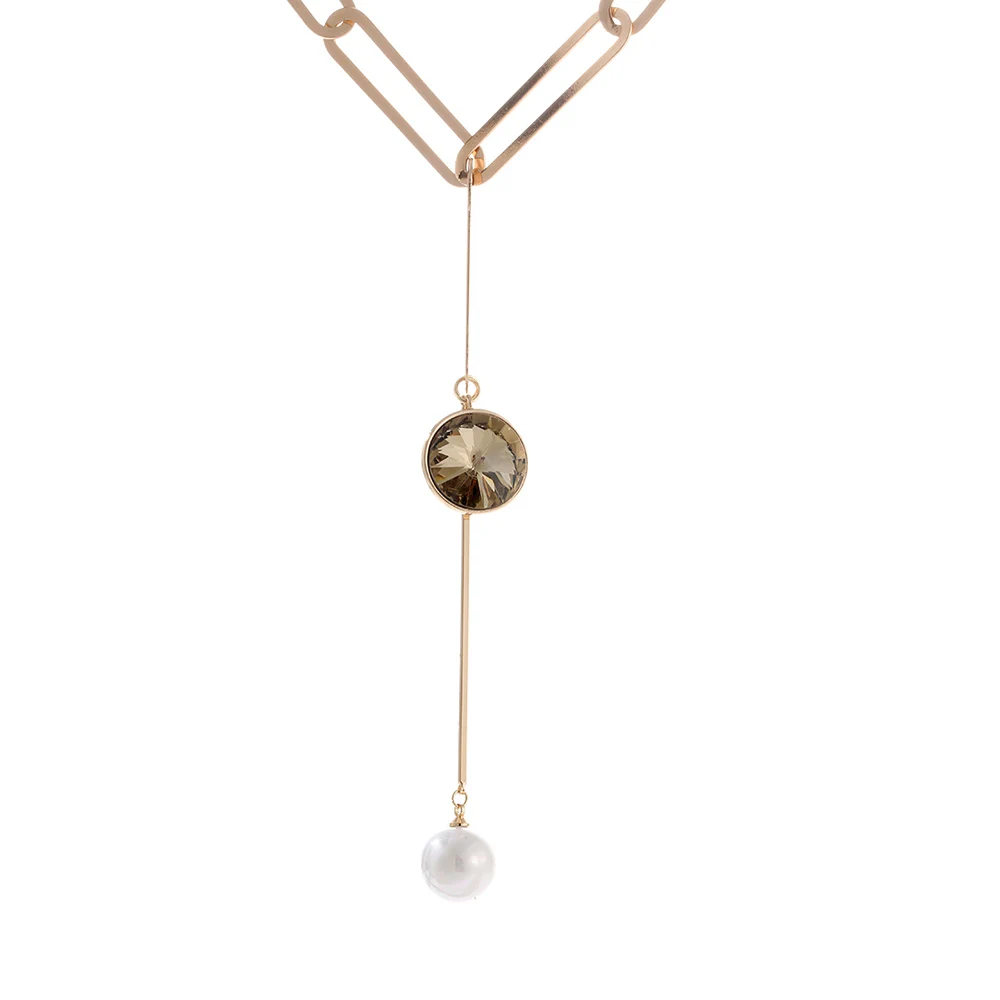 Посеребренное колье свитер Chian женское ожерелье с кулоном из стекла и жемчуга