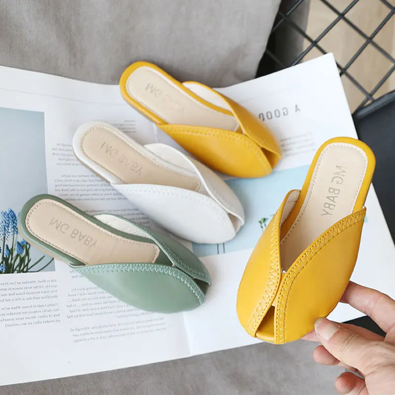 

Girls' Summer PU Leather Slippers Non-Slip Soft Home Slides Princess Closed Toe V-Shaped Beach Shoes Size26-35 Kids Sandalias