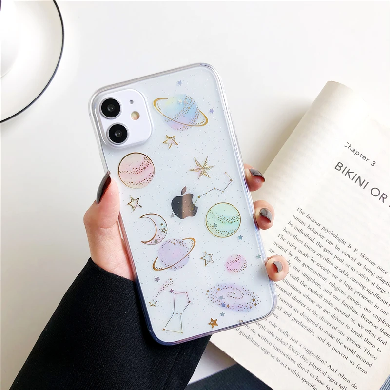 hot planet glitter clear phone case for iphone 13 12 pro max 11pro max xr x xs max 7 8 plus soft epoxy back cover cases free global shipping