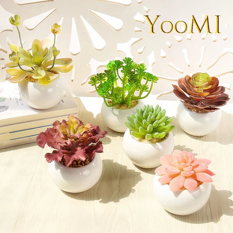 Искусственные суккуленты растения бонсай искусственные с белым керамическим