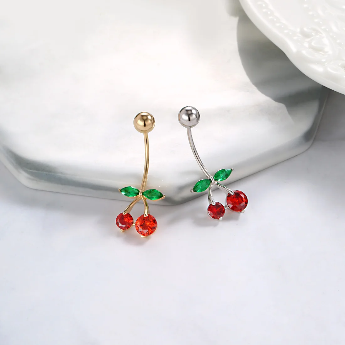 Neoglory S925 циркониевое красное Вишневое кольцо для пупка женщин пирсинг тела