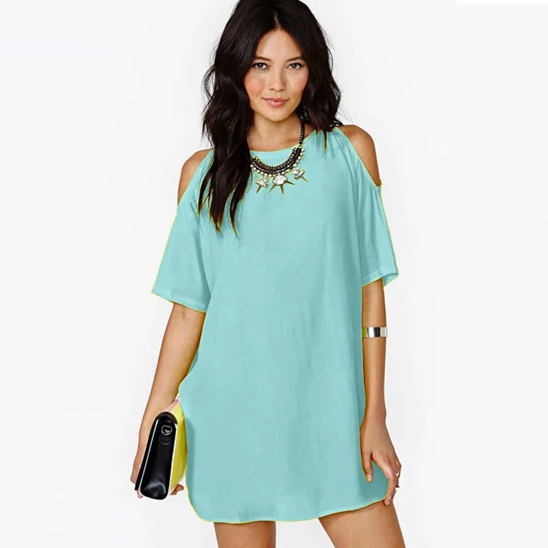 

Hot Sale Off Shoulder Short Sleeve Chiffon Dress Europe And America Loose Skirt 1001