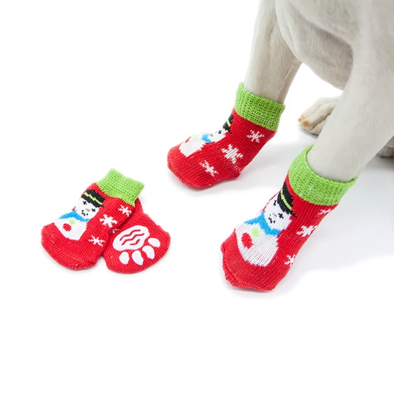 

4pcs/set Warm Puppy Dog Shoes Soft Pet Knits Socks Cute Cartoon Anti Slip Skid Socks For Chihuahua Small Dogs Pet Products