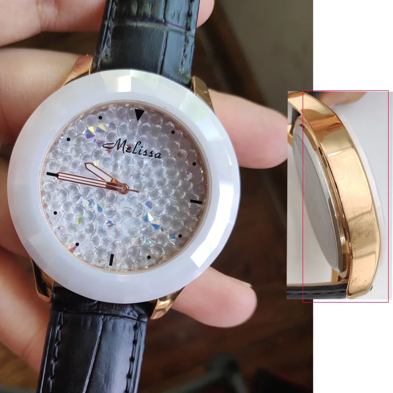 44mm ceramic white Распродажа! Дефекты царапины демонстрирует образцы выцветает Цвет Julius Для женщин часы Япония кварцевых часов из натуральной кожи Нержавеющая сталь без коробки - Цвет: 44mm ceramic white