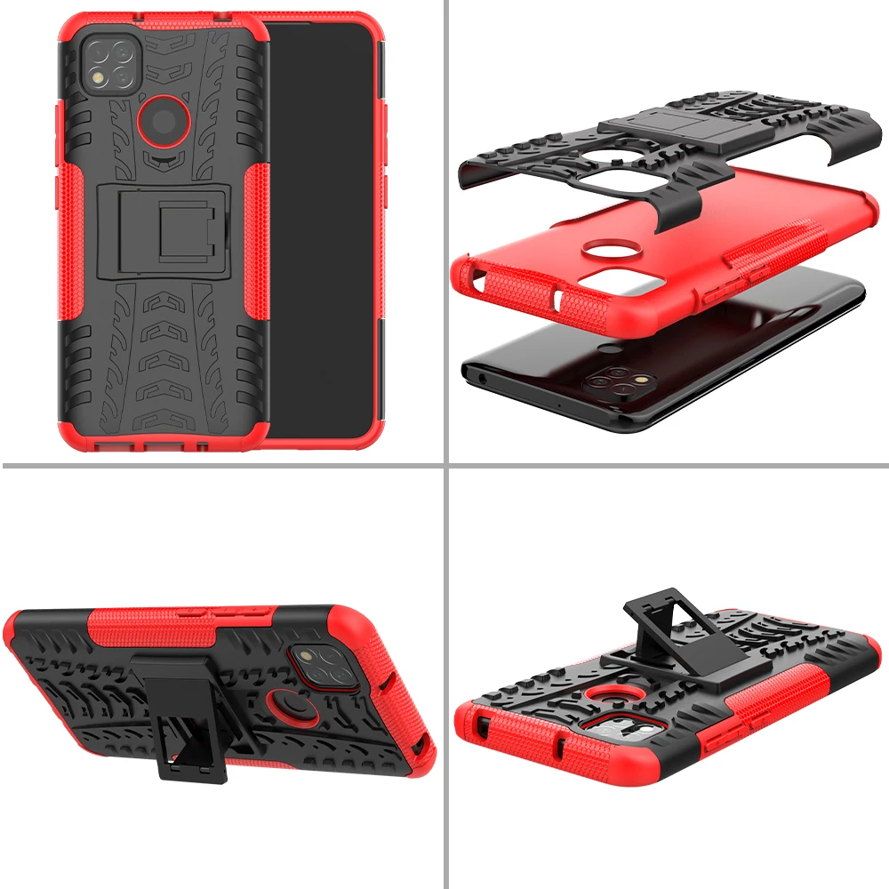 for xiaomi redmi 9c case cover anti knock bumper heavy duty armor stand phone back cover redmi 9 c nfc f3 9t note 10 x3 pro case free global shipping