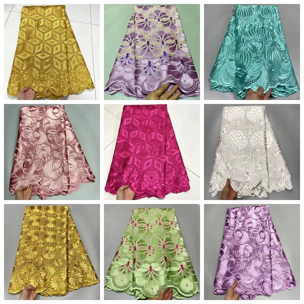 

Новый дизайн, голубая Высококачественная швейцарская вуаль с вышивкой, кружево с камнями для свадебного платья, 5 ярдов, африканская кружев...