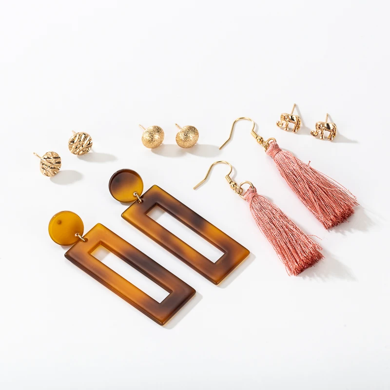 

Vintage Long Tassel Leopard Acrylic Pearl Drop Earrings Set Women Bohemian Eye Star Circle Dangle Earring Fashion Jewelry