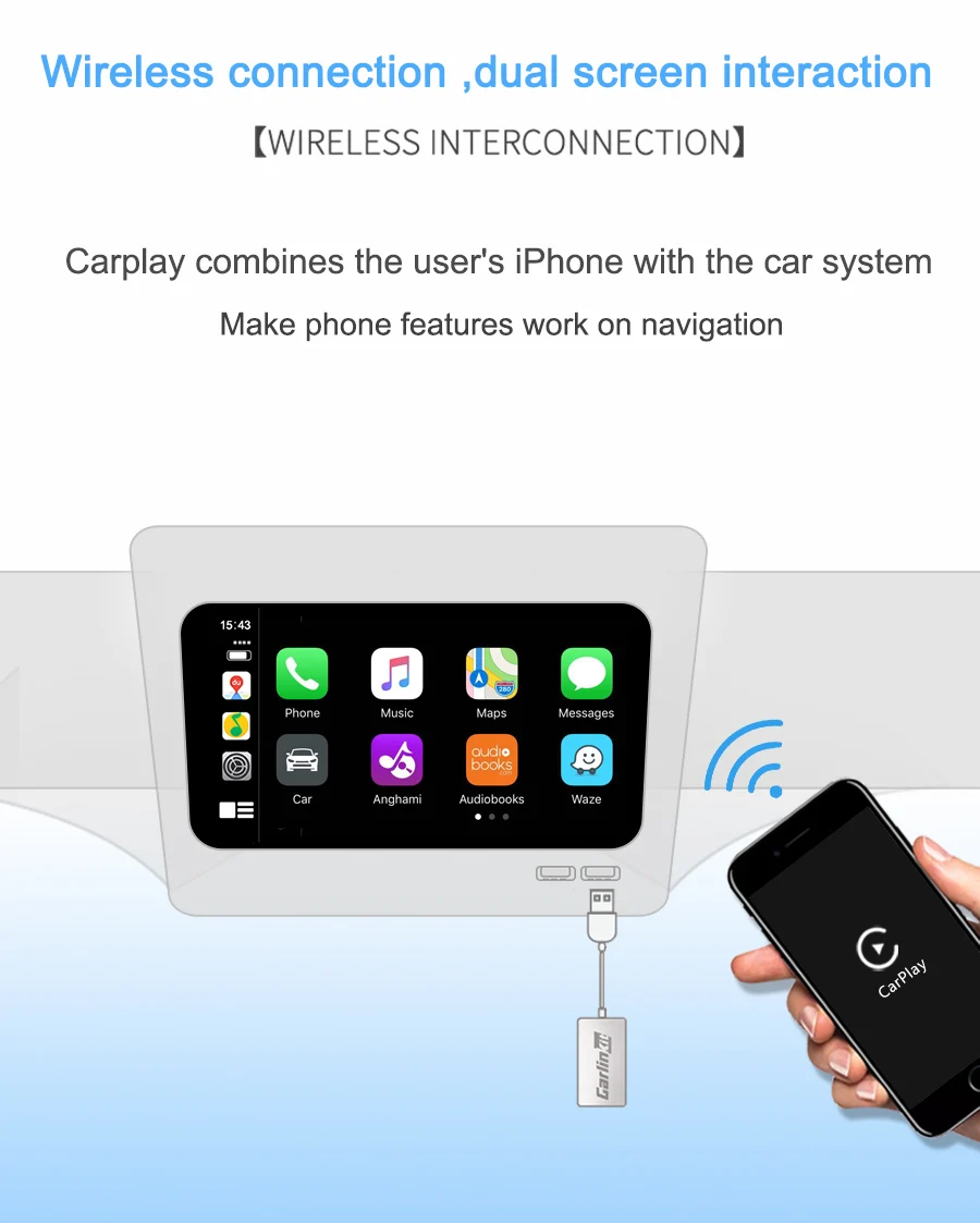 Carlinkit Беспроводная смарт-связь Apple CarPlay Dongle для Android навигационный плеер мини USB Carplay Stick с Android Авто белый