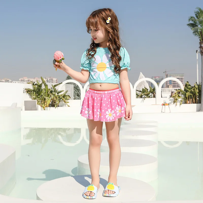 Новинка 2021 детский купальник Корейская версия милая раздельная шапка для