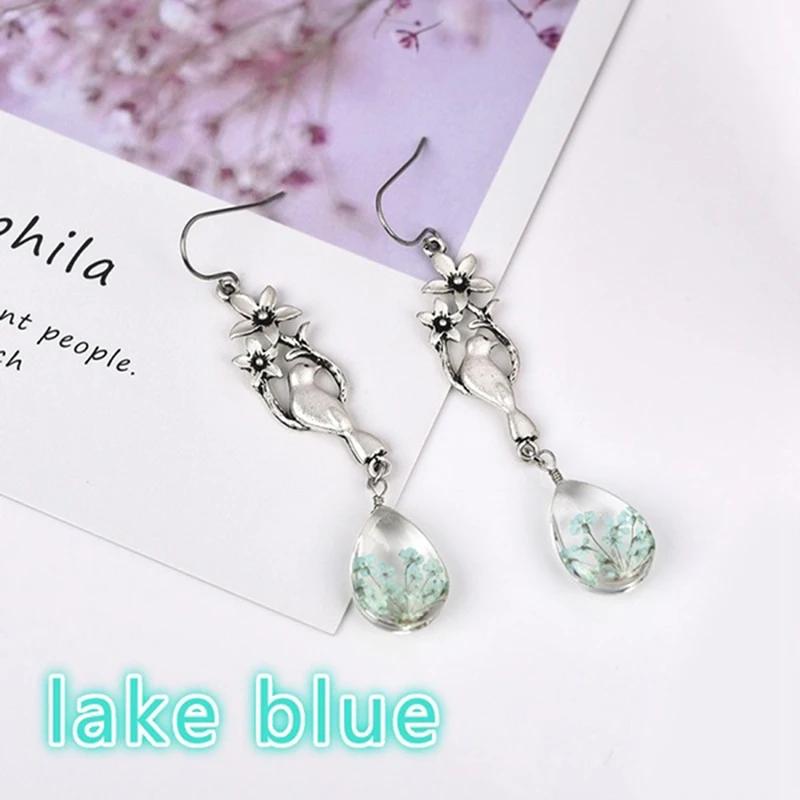 Элегантные богемные серьги Натуральные сушеные цветы птица длинные