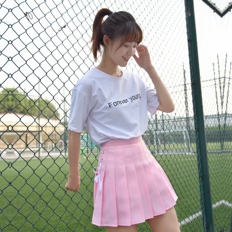 

Sweet Skirts for WomenMini High Waist A-line Chic Short Skirt One-piece Drawstring Elastic Waist Pleated Skirt Summer Leisure