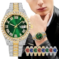 luxury mens quartz watch gold stainless steel diamond strap calendar roman digital dial men wrist watch men hip hop wristwatches
