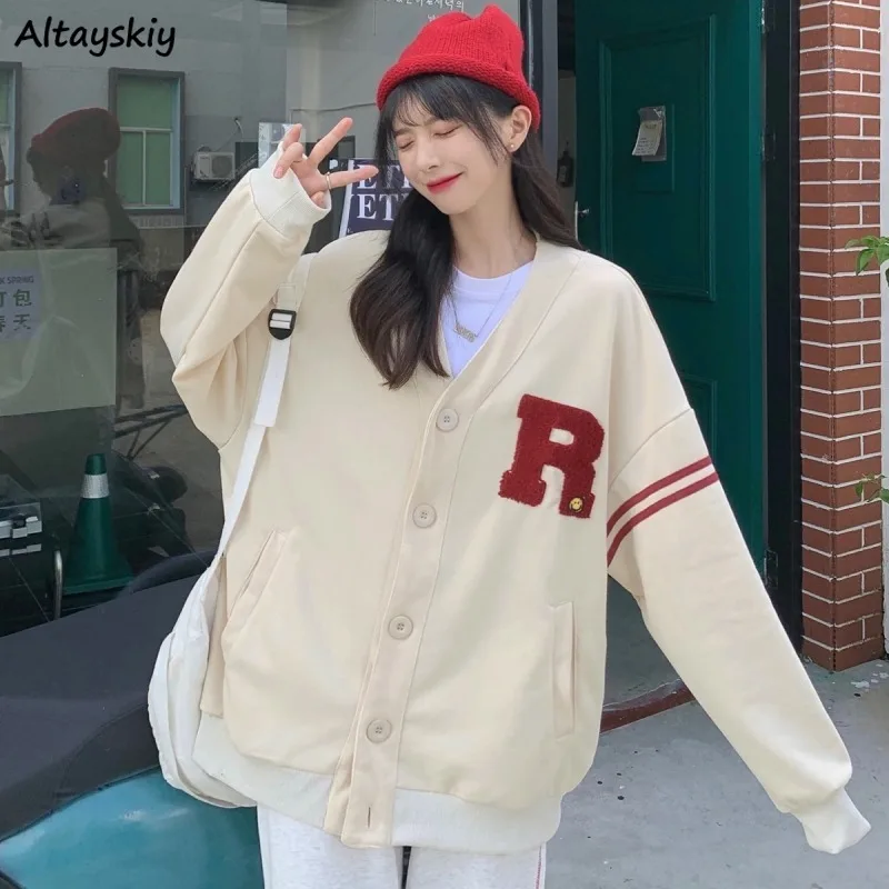 

Single Breasted Women Basic Jackets Letter Preppy Coats Sweet Cool Girls Japan Style Casual Loose All-match Cozy Stylish Fashion