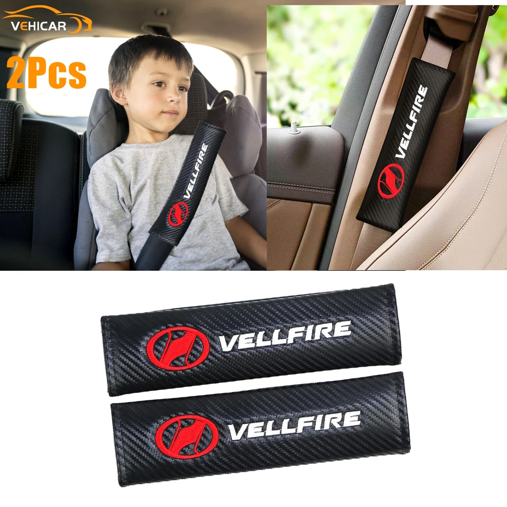 

VEHICAR 2PCS Car Seat Belt Cover For Vellfire Car Safety Belt Pad Carbon Fiber Logo Knitting Vehicle Accessories