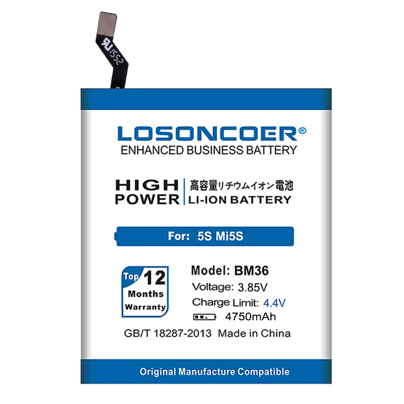 LOSONCOER аккумулятор BM36 емкостью 4750 мАч для Xiao mi 5S mi 5S, Сменные Аккумуляторы для телефонов+ быстрое поступление