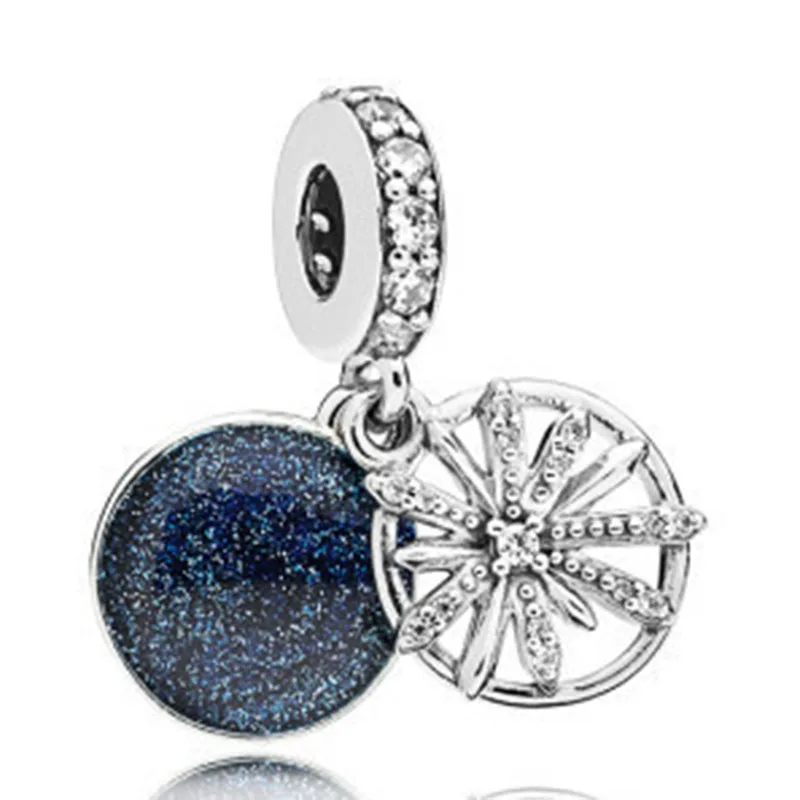 

Original 925 Sterling Silver Charm Creative Blue Fireworks Pendant Fit Pandora Women Bracelet & Necklace Diy Jewelry