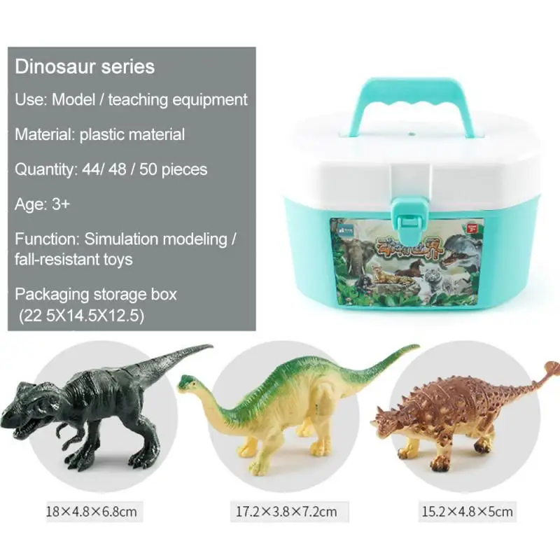44-50PCS Mini Dinosaur Wild Animal Model Kit Soft Rubber Playset With Storage Box Children Novelty Toy Set Birthday Gifts | Игрушки и