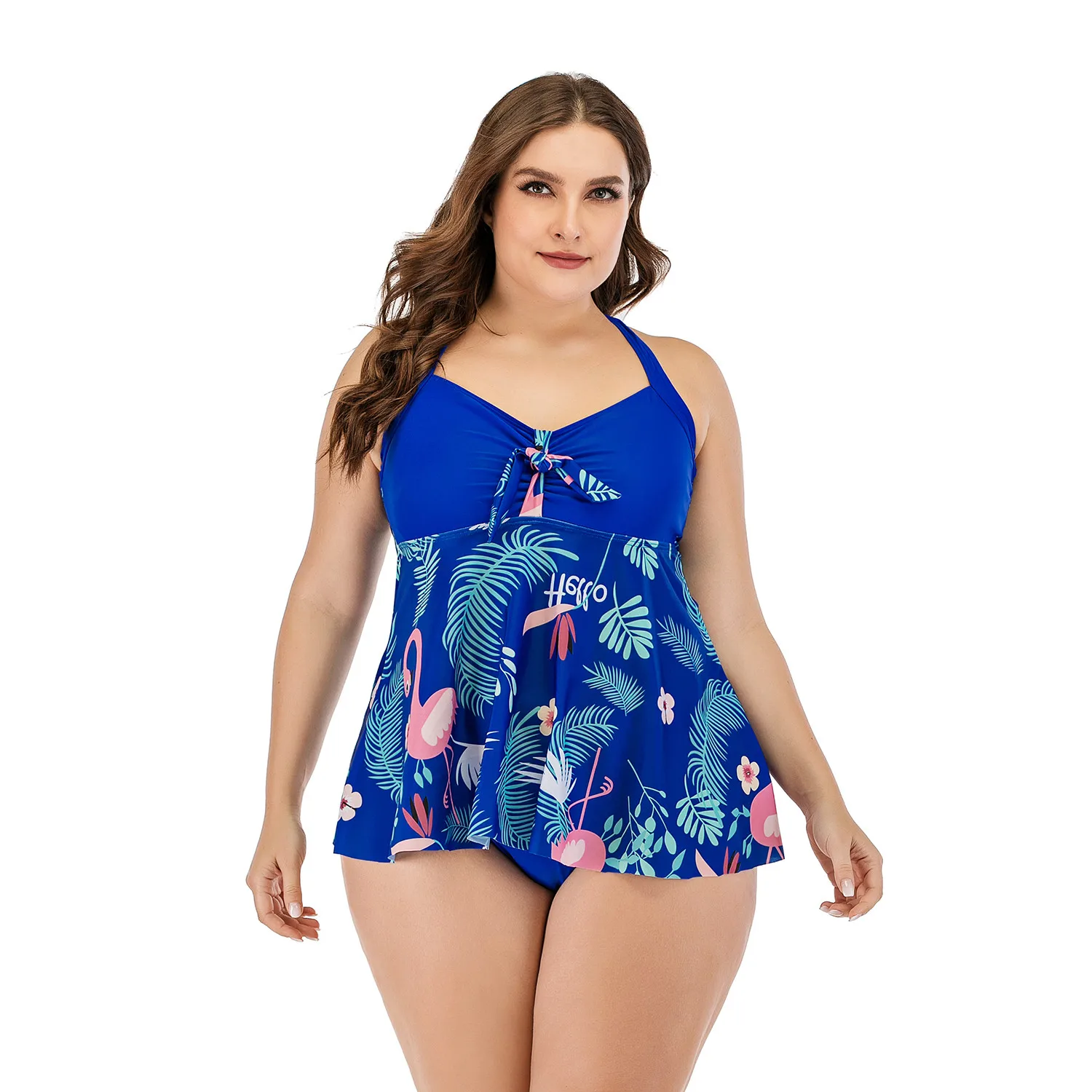 

2021 Vintage Print Plus Size Swimwear Women Two Piece Swimsuit Tankini Swimsuits Large Size Bathing Suit Skirt Swimming Suit