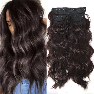 LUPU Synthetic Long Curly Wavy Clip In Hair Extensions For Women Hairpieces Black Natural Fake False Full Head Hidden Hairpiece