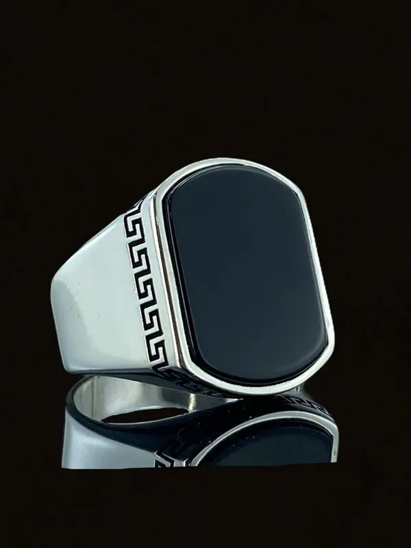 Top Quality Simple Elegant Black Onyx Stone 925 Silver Men 'S Ring