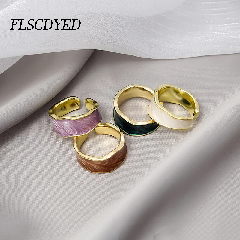 

FLSCDYED Adjustable Vintage Dripping oil Enamel Gold Ring For Women Men Fashion Girl Punk Party Opening Rings Jewelry Gift