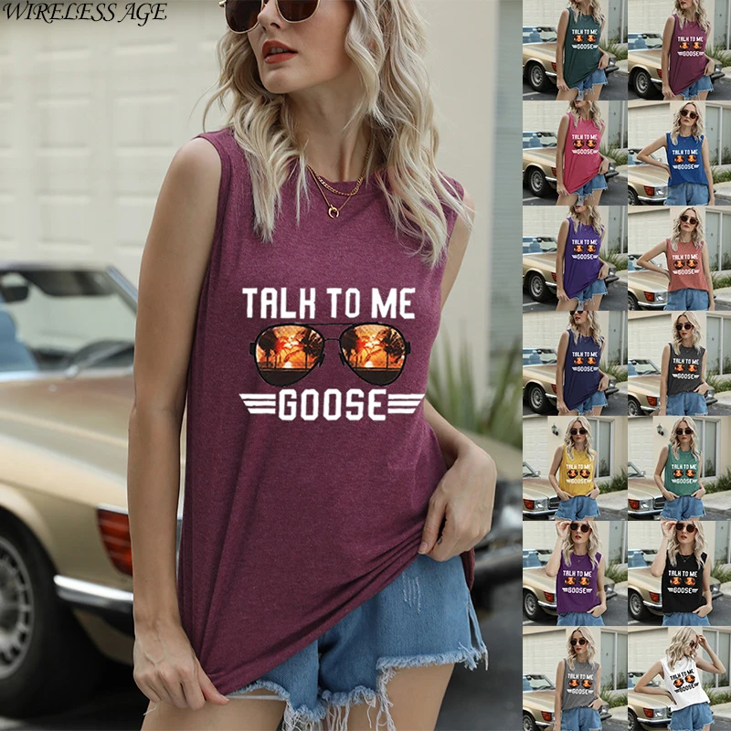 

WIRELESS AGE T Shirt Women Sleeveless Round Neck Sunset Letter Printed Loose Casual Women's Vest Tops New Summer Fashion Wild