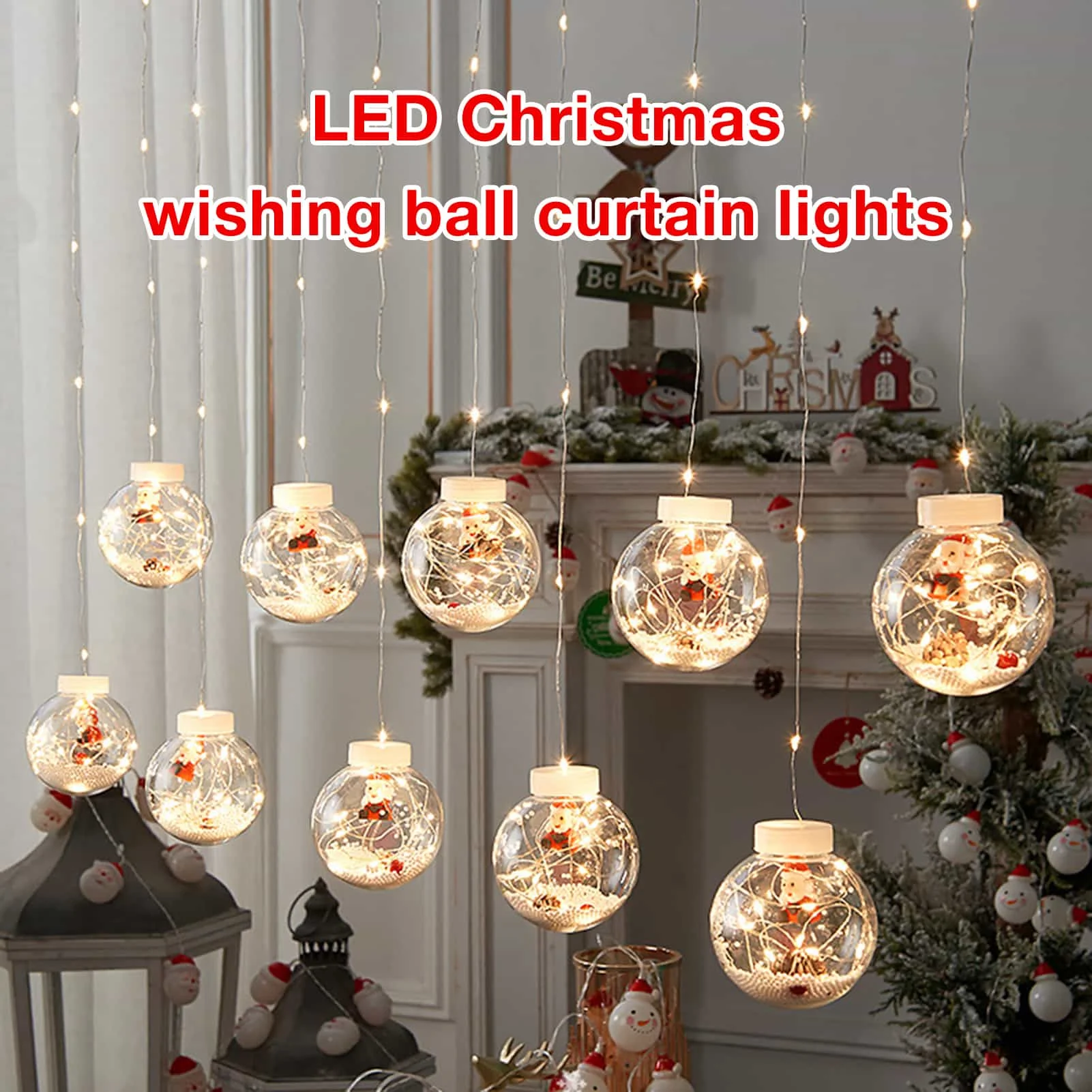 

Christmas DIY Santa LED Christmas Ball String Curtain Lights Tree Decoration For Home Party New Year Gifts Holiday Wedding Decor