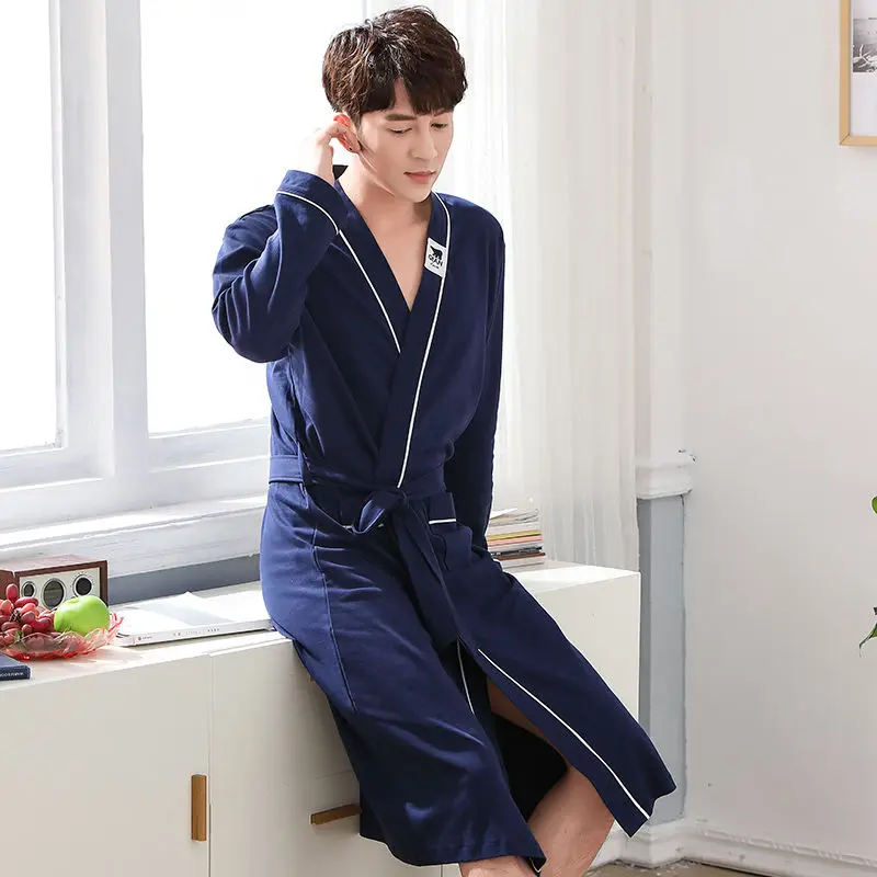 V Neck Spring Summer Bathrobe Men Cotton Bathrobe Pajamas For Men And Women Couple Robes Lounge Bathrobe Long Sleeve Nightgown