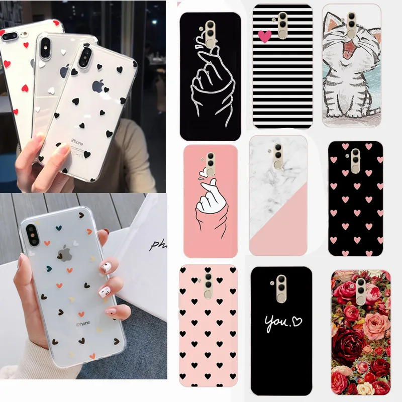 Чехол для Huawei P20 P40 Lite E P30 Pro Mate 20 10 P Smart 2019 Honor 8X чехлы с цветочным сердцем Мягкий