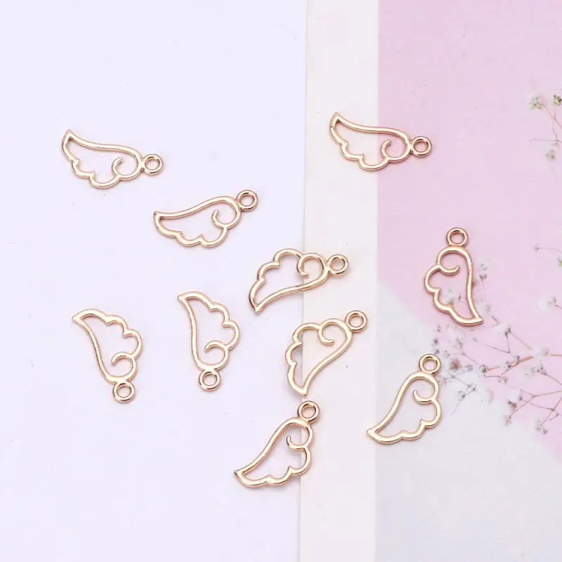 

10Pcs Angel Wing Metal Frame Pendant Open Bezel Setting UV Resin Jewelry Charm 87HC