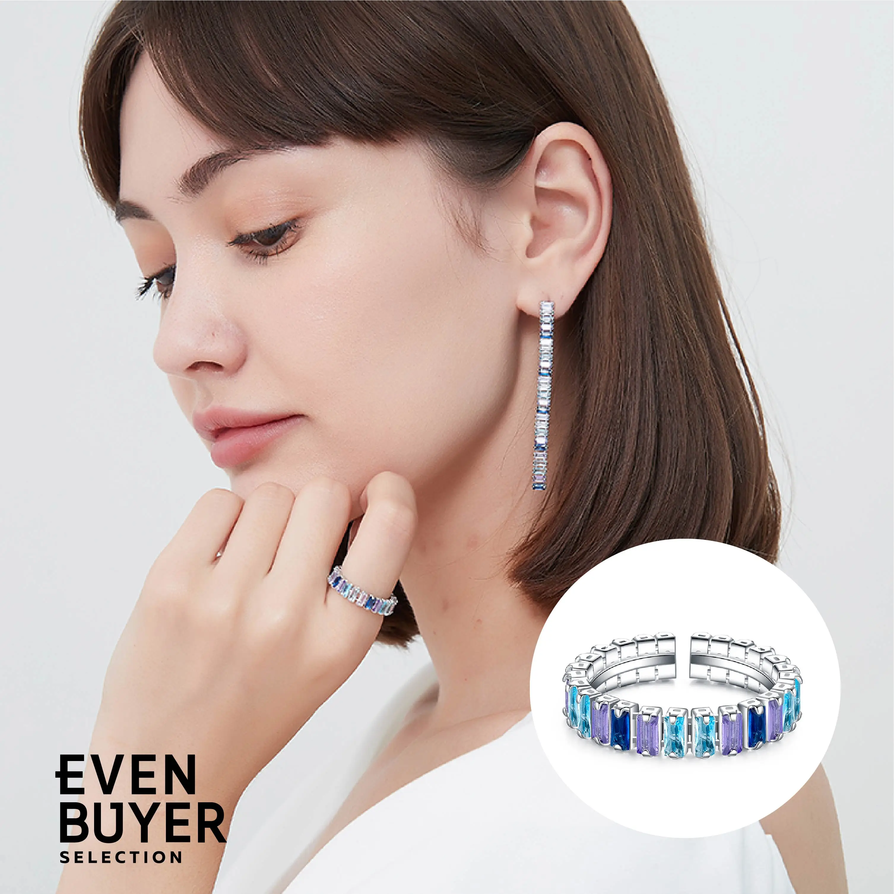 

Hashtag Blue Purple Gradient Square Diamond Open Ring Opening Design Minority Simple Fashion 18K Gold Plated