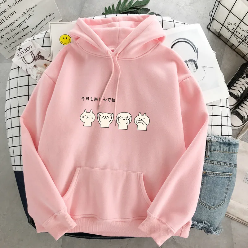 

2020 Winter Lazy Style Plus Velvet Thickening Female Hoodie Cartoon Loose Letter Printing Comfortable And Warm Women Sweatshirt