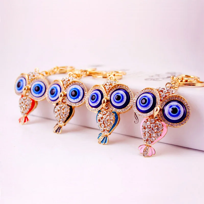 Korean-Style Creative Cute Cartoon Big-Eyed Owl Key Chain Women's Bag Accessories Ring Metal Pendant | Украшения и аксессуары