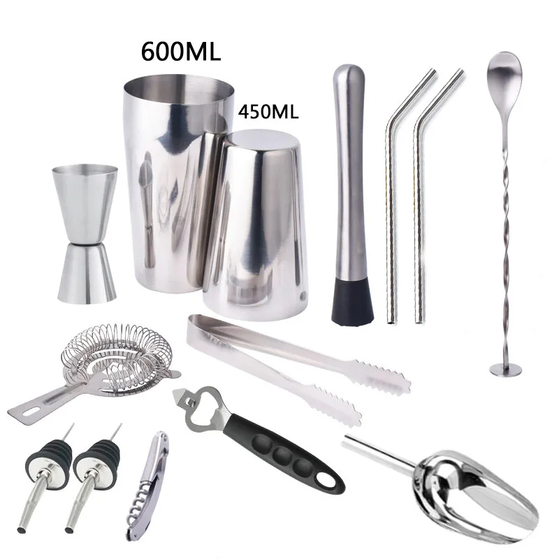 600 450ml Iyoupite 17 шт. набор инструментов для бармена из нержавеющей стали шейкер молочный чай коктейль смешанные инструменты для шейкера барные аксессуары инструменты - Цвет: 600 450ml