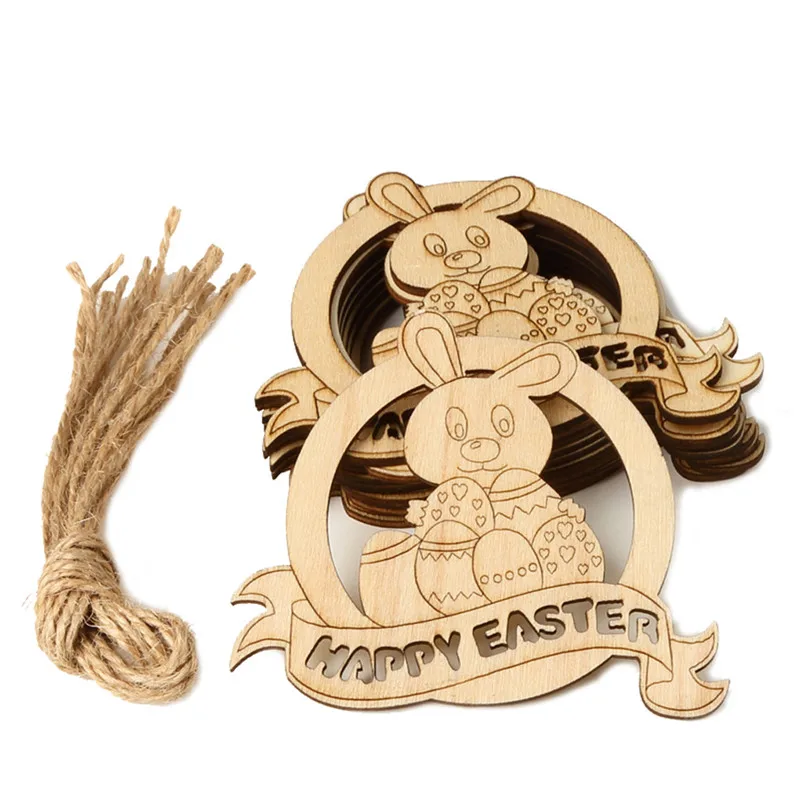 10 шт./лот Деревянные Подвески в виде пасхальных яиц DIY счастливые пасхальные