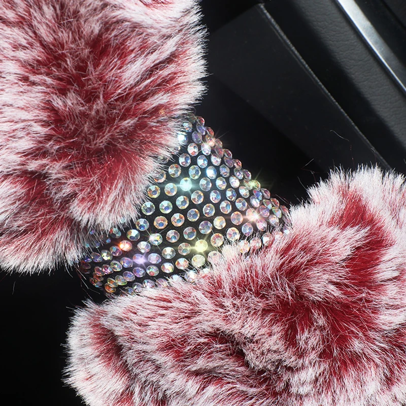 

Winter Plush Crystal Rhinestone Car Steering Wheel Covers Women Diamante Rhinestone Car Covered Steering-Wheel Accessories