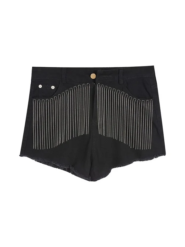 

Spring Summer 2021 New Heavy Chain Tassel Black High-waisted Denim Shorts Ladies Sexy Woman Shorts Pantalones Cortos De Mujer