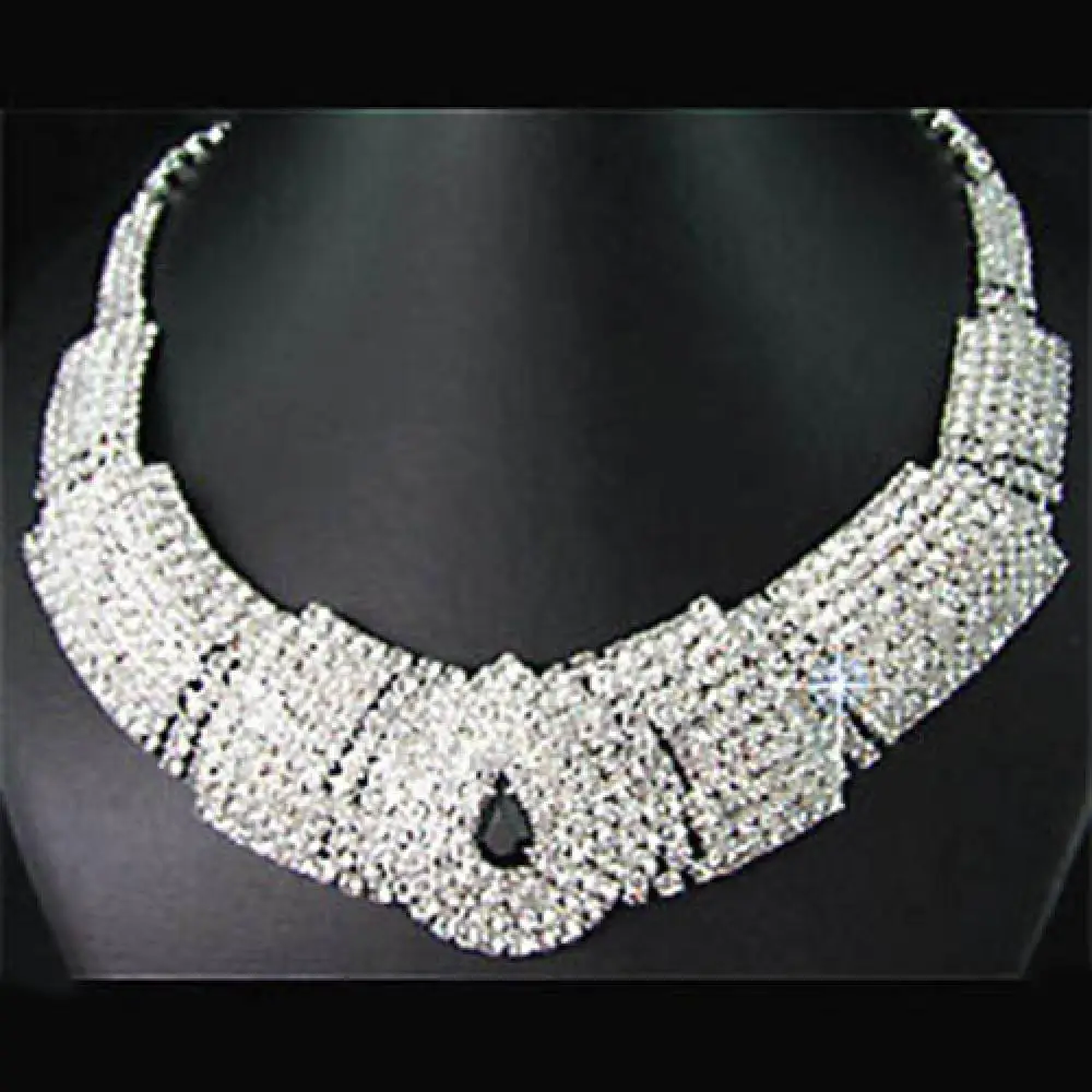 

80% Hot Sale Women Lady Rhinestone Collar Rhinestone Statement Bib Necklace Earrings Set